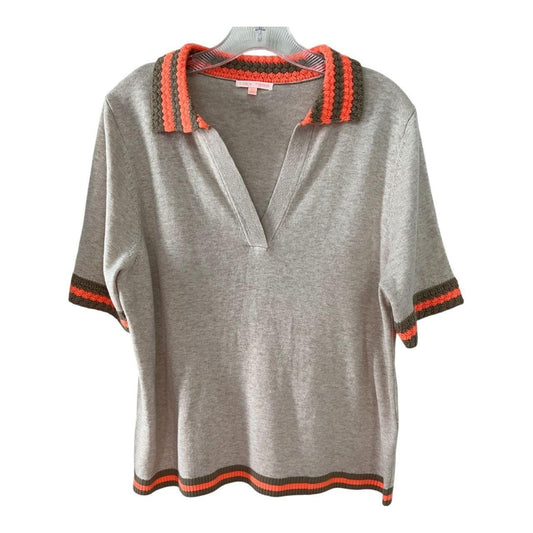 Lisa Todd Knit Polo Top – Beige with Orange Trim – Women’s Size L