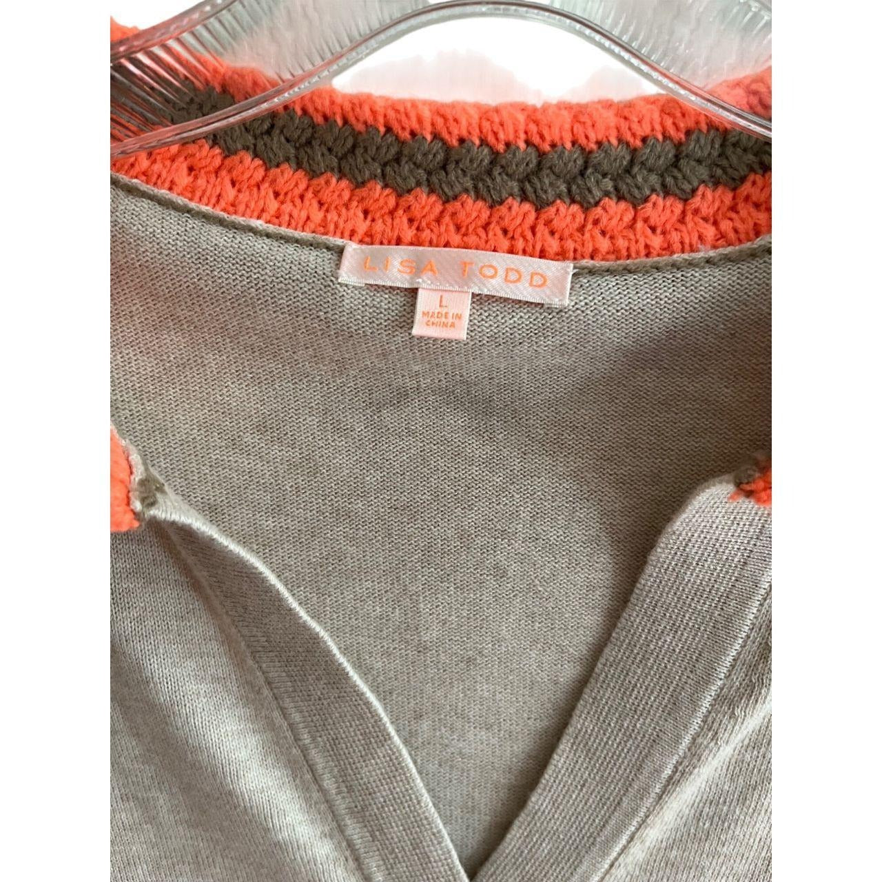 Lisa Todd Knit Polo Top – Beige with Orange Trim – Women’s Size L