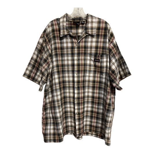 Dickies Men's Plaid Short Sleeve Button Front Shirt 2XL Gray Burgundy Work Casual