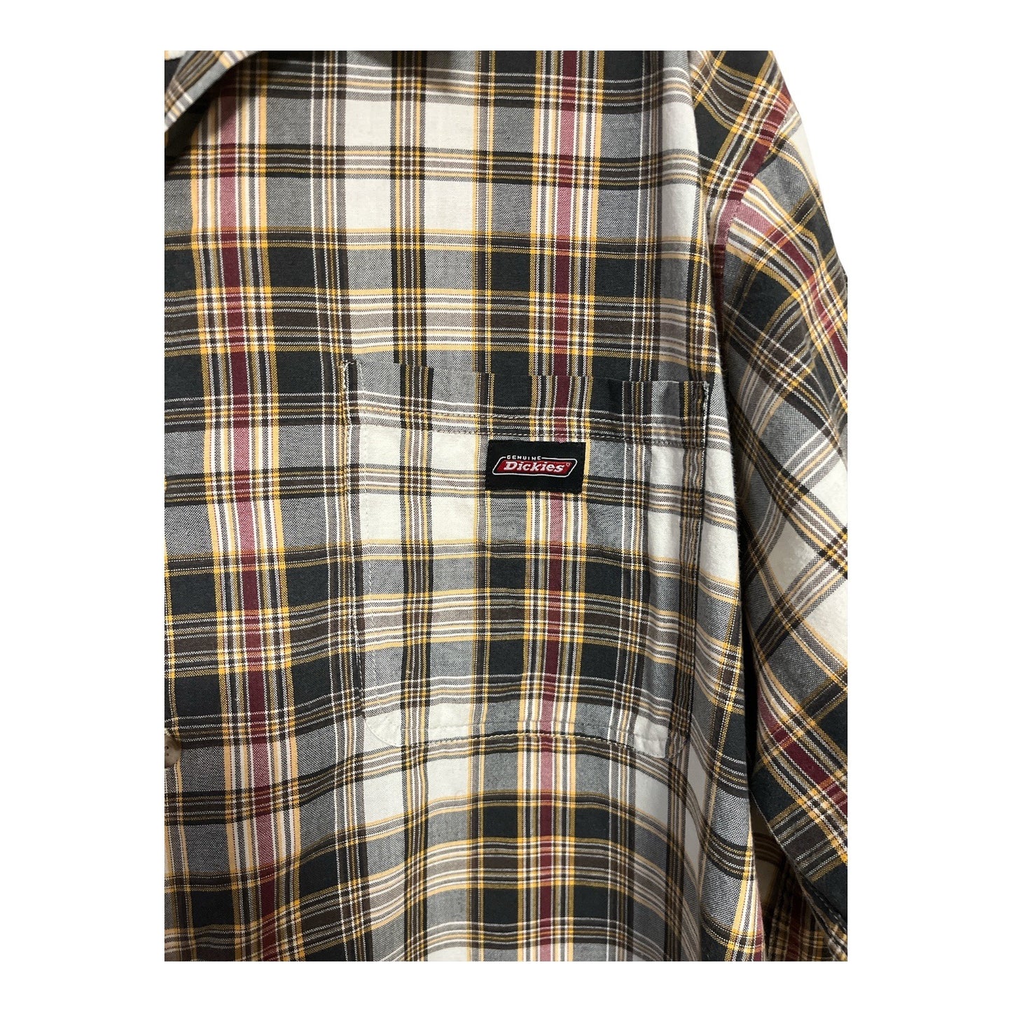 Dickies Men's Plaid Short Sleeve Button Front Shirt 2XL Gray Burgundy Work Casual