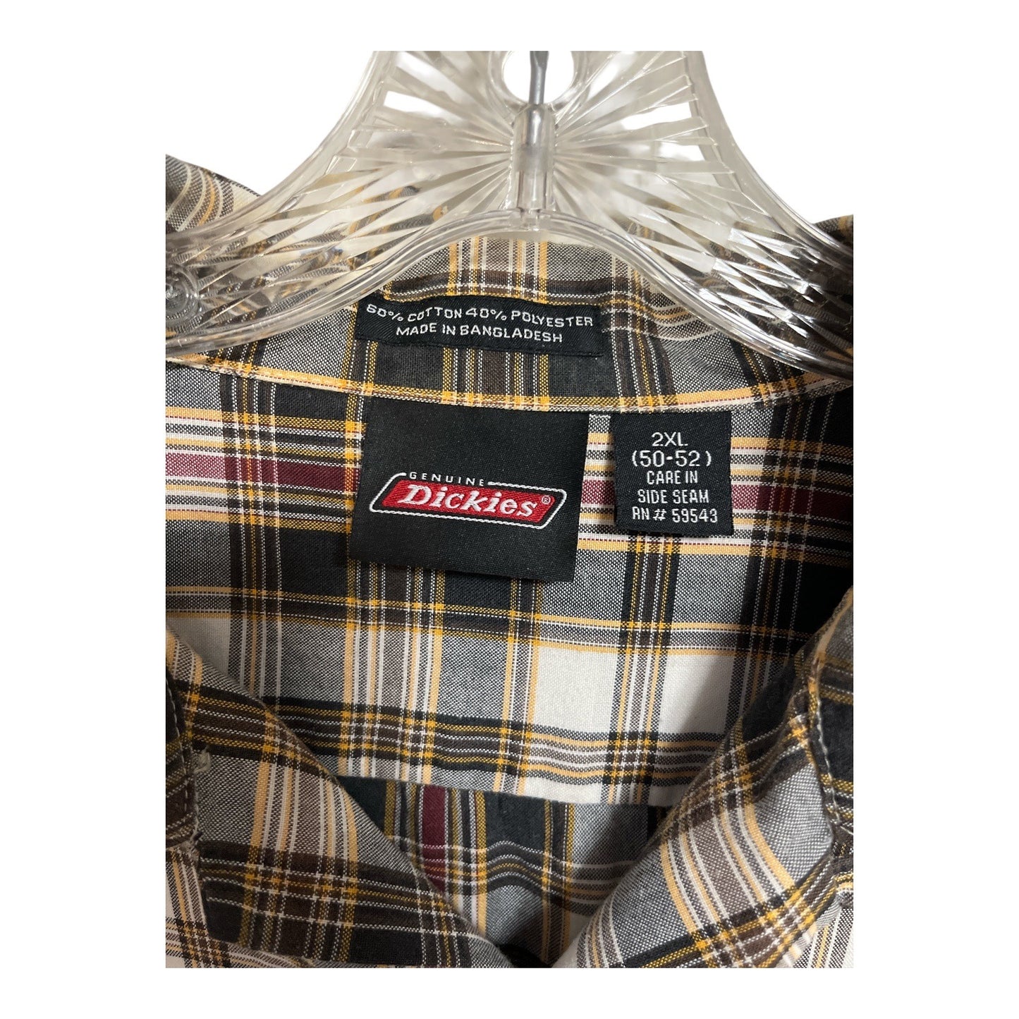 Dickies Men's Plaid Short Sleeve Button Front Shirt 2XL Gray Burgundy Work Casual