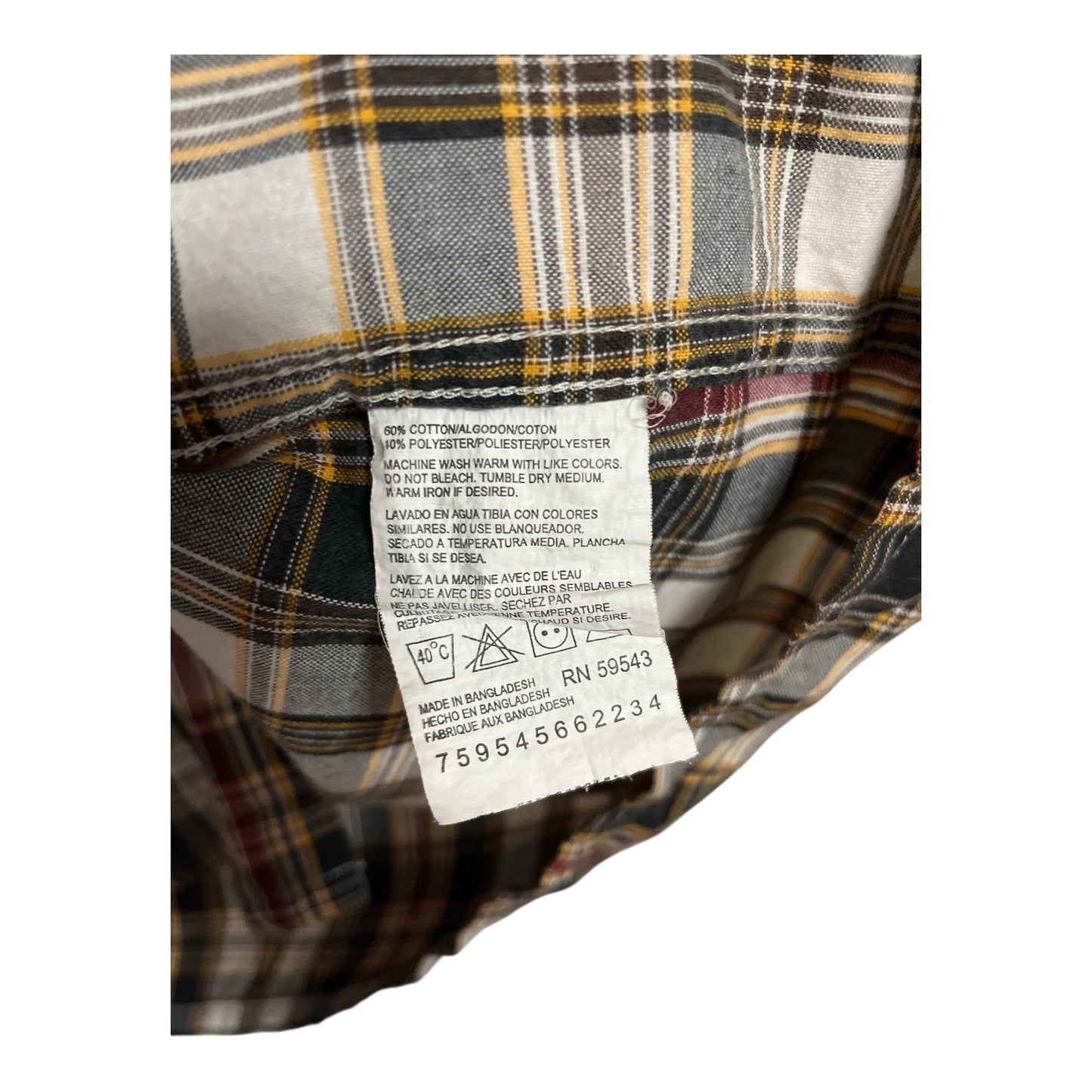 Dickies Men's Plaid Short Sleeve Button Front Shirt 2XL Gray Burgundy Work Casual
