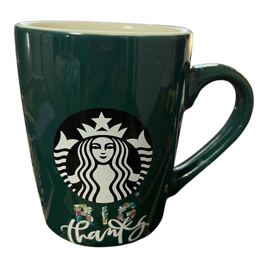 Starbucks 2020 Limited Edition “Thanks” Floral Green Ceramic Coffee Mug by Nestlé – 10 oz (LE)