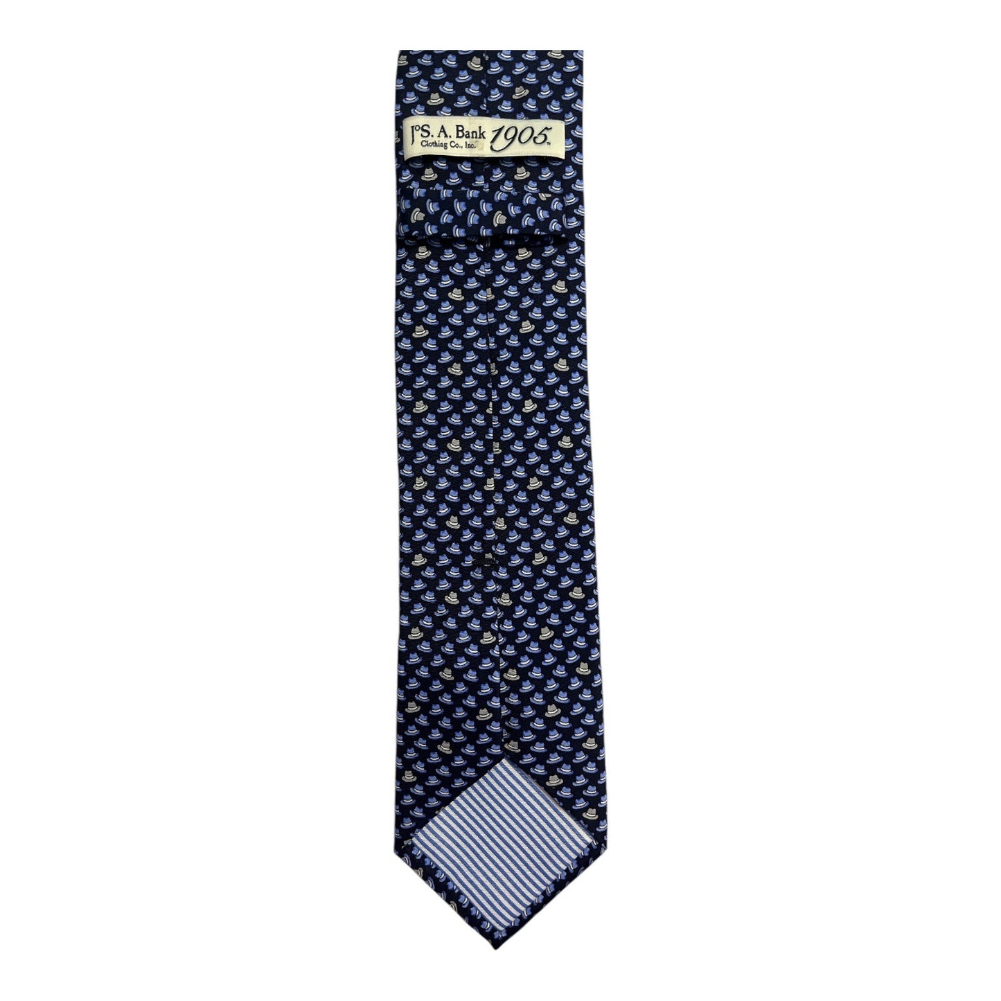 JOS. A. Bank 1905 Silk Tie – Navy Blue Fedora Hat Pattern – Classic Men's Necktie – 100% Silk – Vintage Style Office Wear – 57"