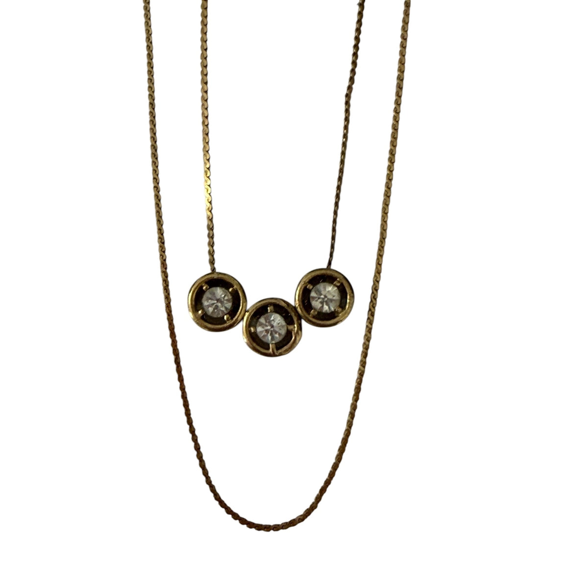 Vintage Nakagawa NS Japan Double Strand Rhinestone Necklace Gold Tone 22" 25"