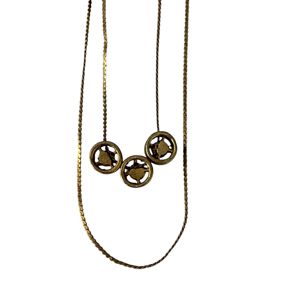 Vintage Nakagawa NS Japan Double Strand Rhinestone Necklace Gold Tone 22" 25"