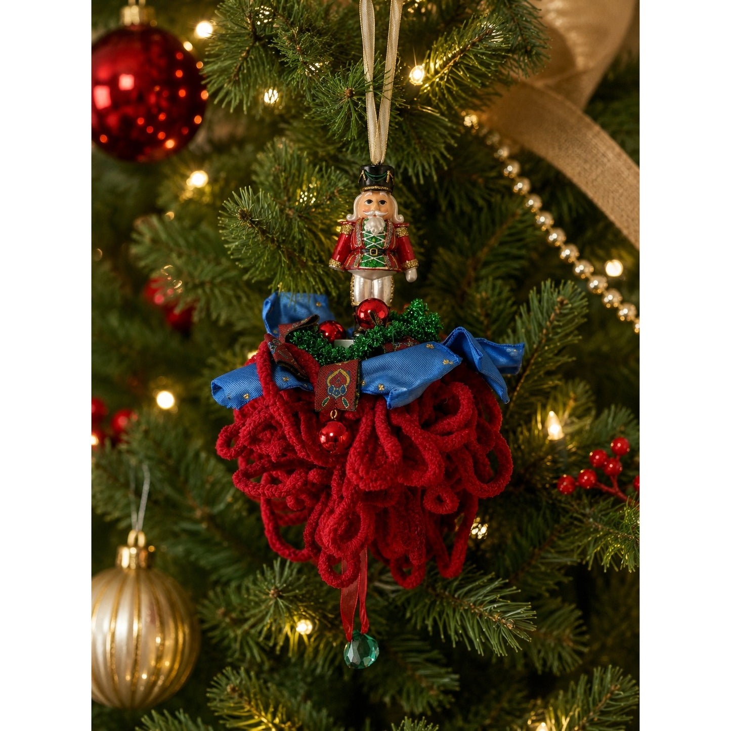 Nutcracker Tassel Christmas Ornament Red Blue Green Holiday Tree Decor