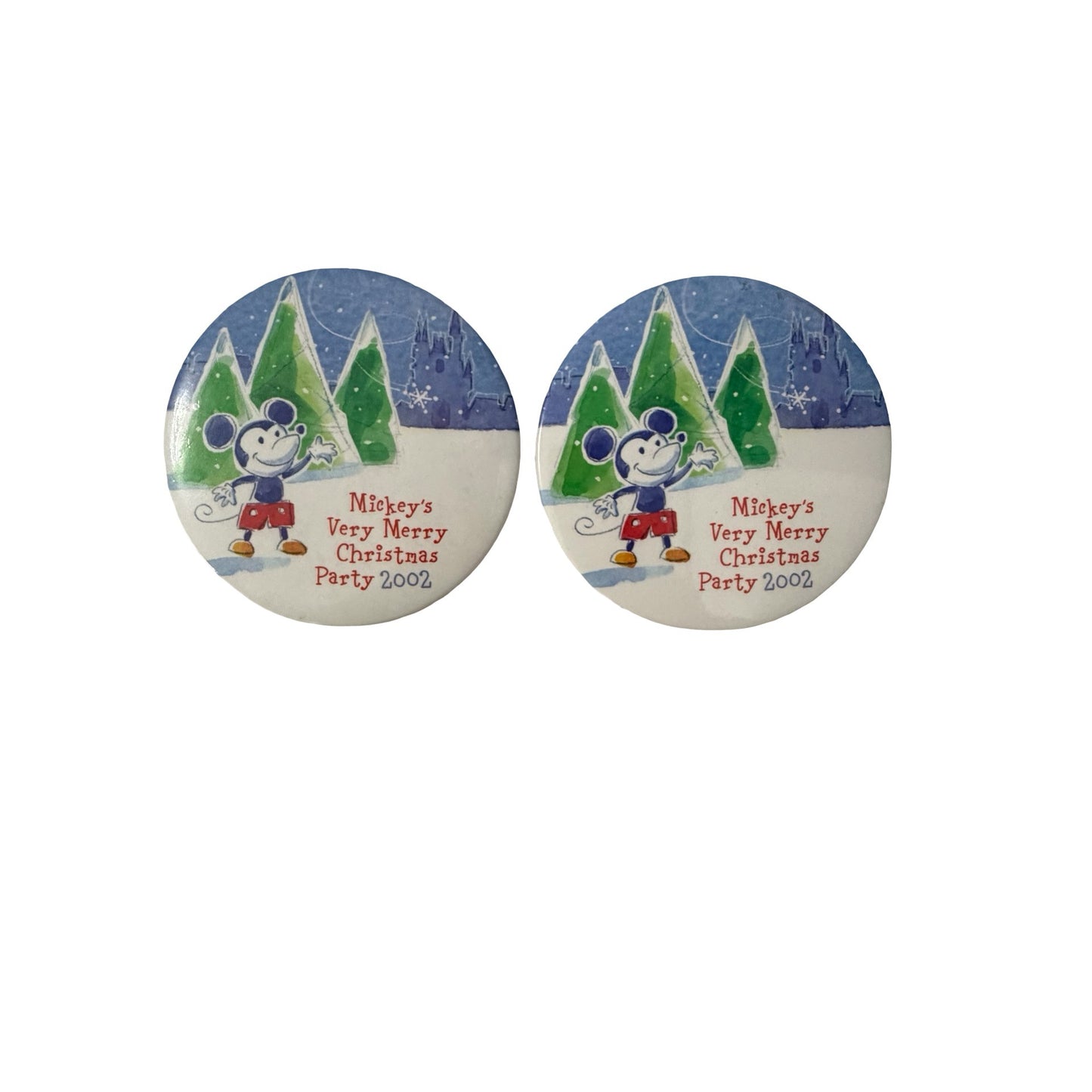 Lot of 2 Disney Mickey's Very Merry Christmas Party 2002 Pinback Buttons 3"