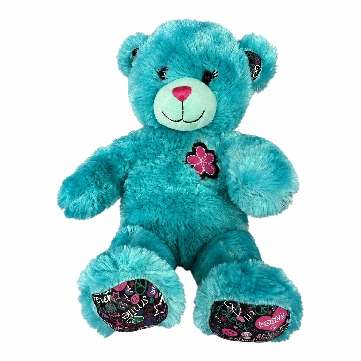 Build A Bear Turquoise Teddy Bear 16 Inch Peace Love Butterfly Plush