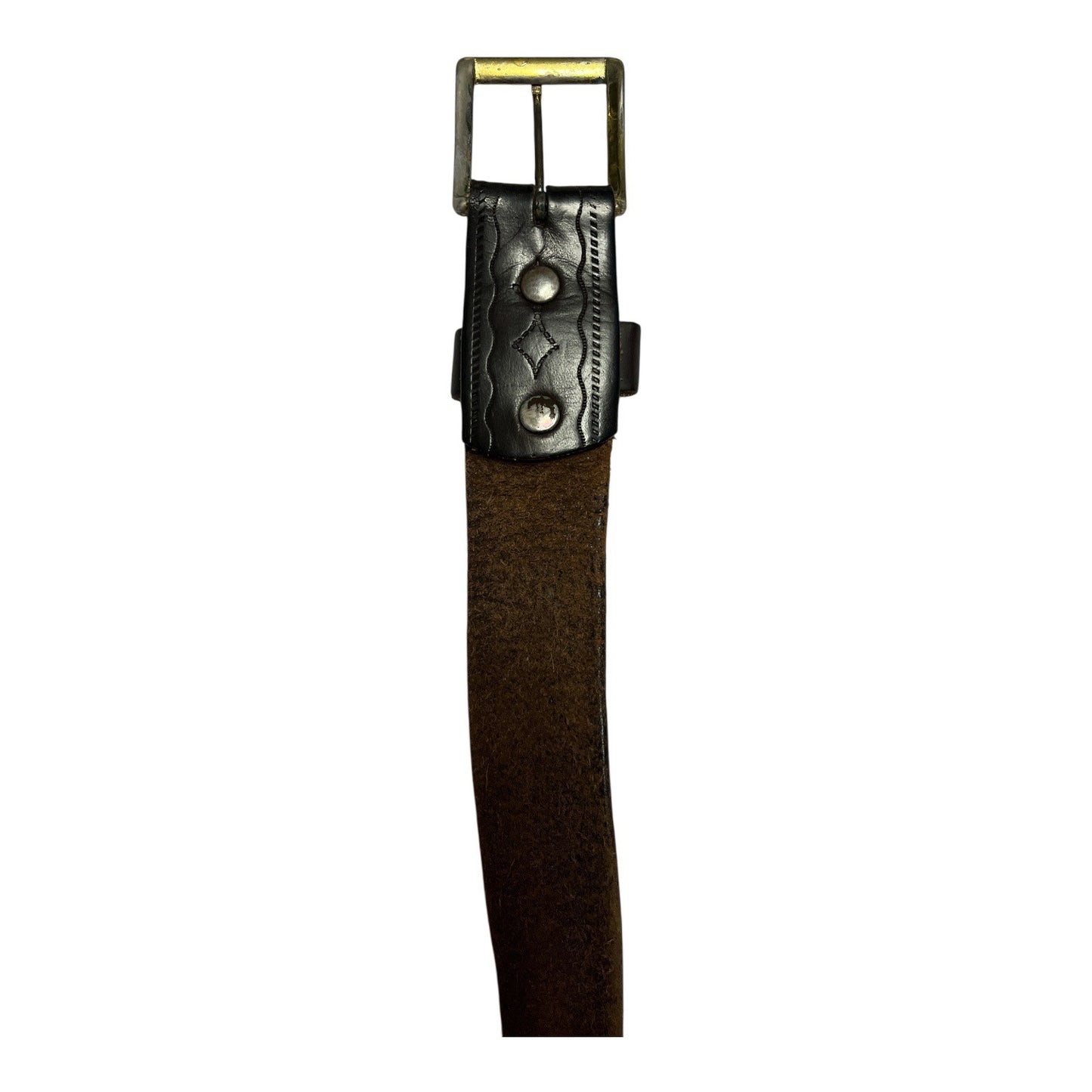 Vintage Brown Embossed Leather Belt 34” Brass Buckle Western Style