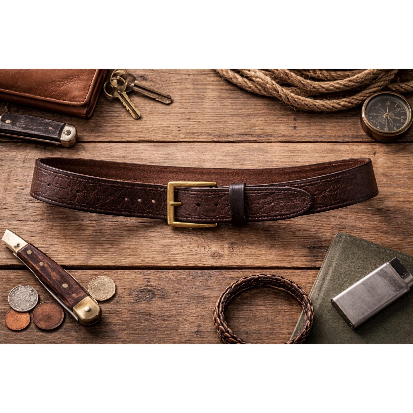 Vintage Brown Embossed Leather Belt 34” Brass Buckle Western Style