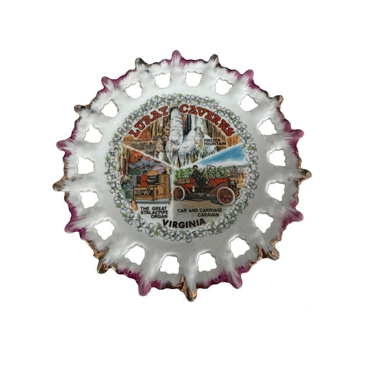 Vintage Luray Caverns Virginia Souvenir Plate Reticulated Lace Edge Decorative Dish 8"