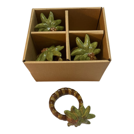 Palm Tree Napkin Rings – Bealls Palm Dinnerware, Tropical Ceramic Table Decor – Choose Quantity