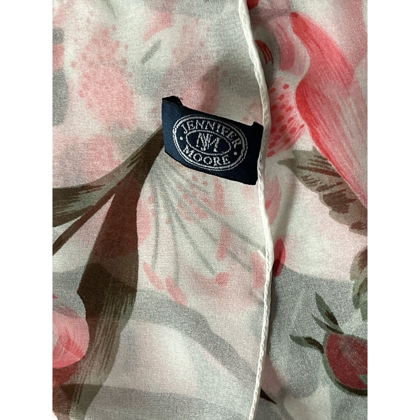 Vintage Jennifer Moore Floral Square Scarf 46 Inch Pink Rose Print