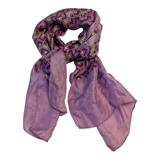 Vintage Glentex 100% Silk Scarf – Purple & Pink Geometric Print – Hand Rolled Hem – Made in Japan – 42 x 15