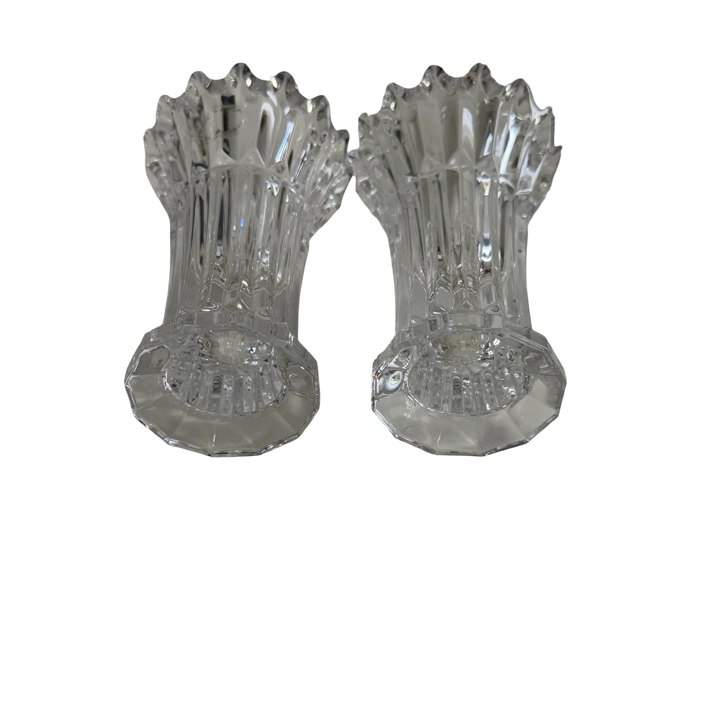 Vintage 24% Lead Crystal Candle Holders Set of 2 Made in Slovenia 4.5" Clear