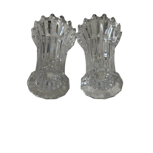 Vintage 24% Lead Crystal Candle Holders Set of 2 Made in Slovenia 4.5" Clear