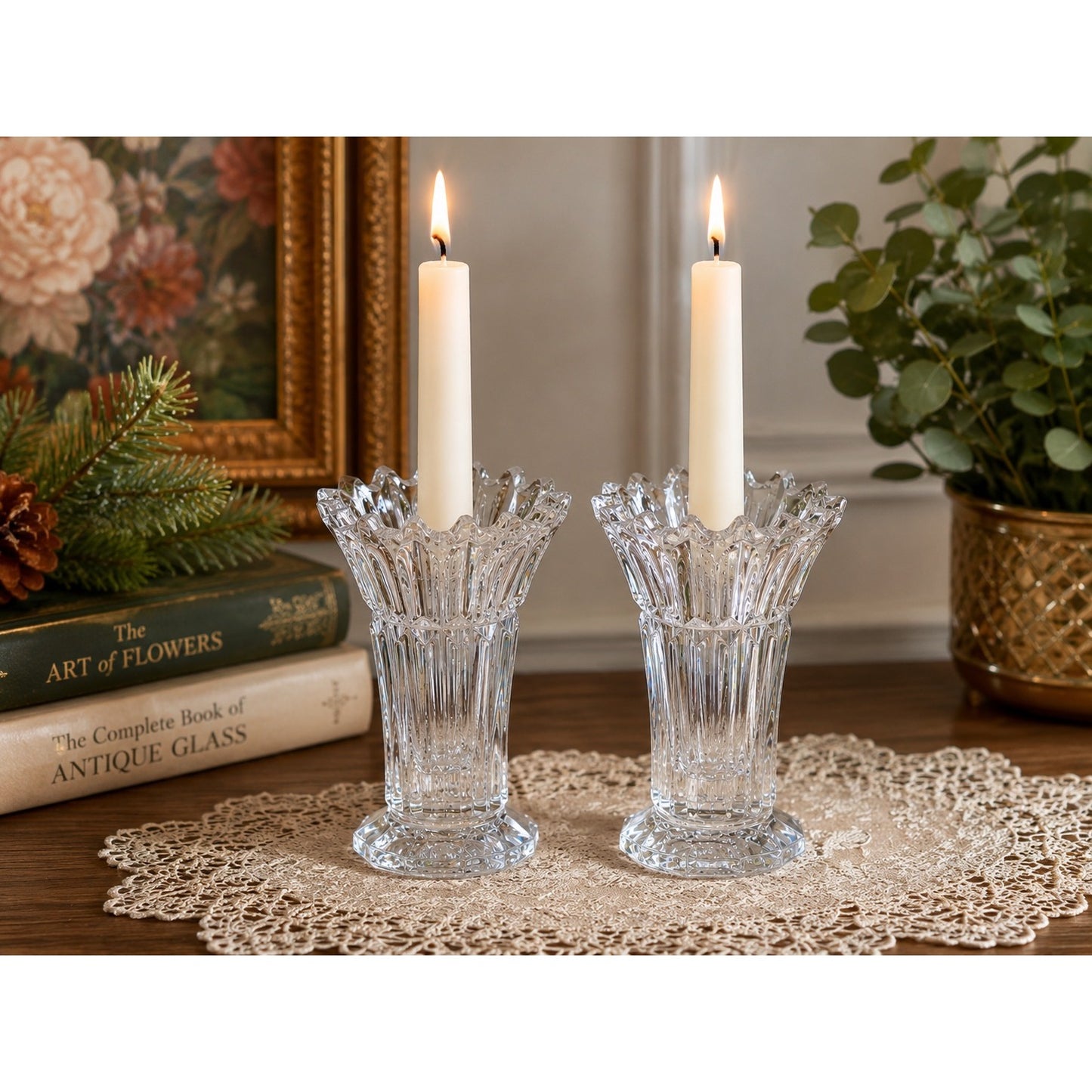 Vintage 24% Lead Crystal Candle Holders Set of 2 Made in Slovenia 4.5" Clear