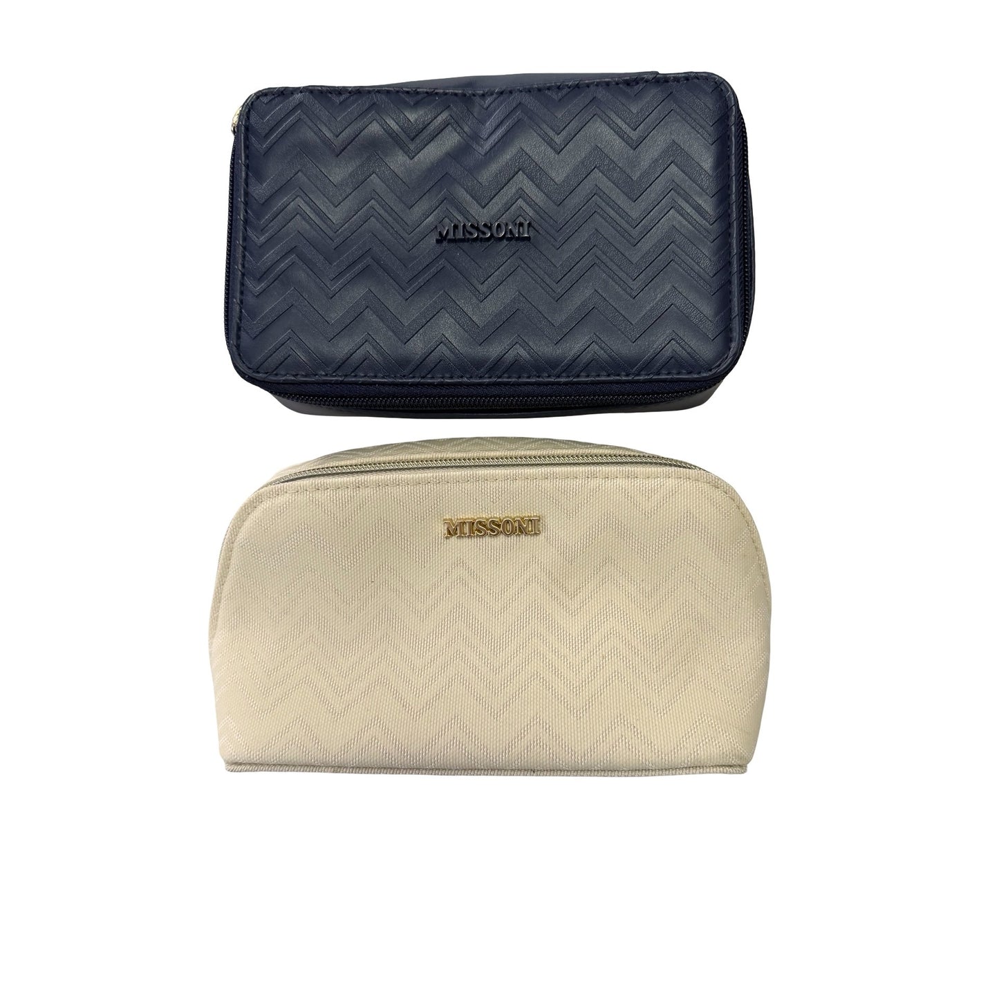 Missoni for Delta Airlines Amenity Travel Cases Set of 2 Navy Cream Chevron
