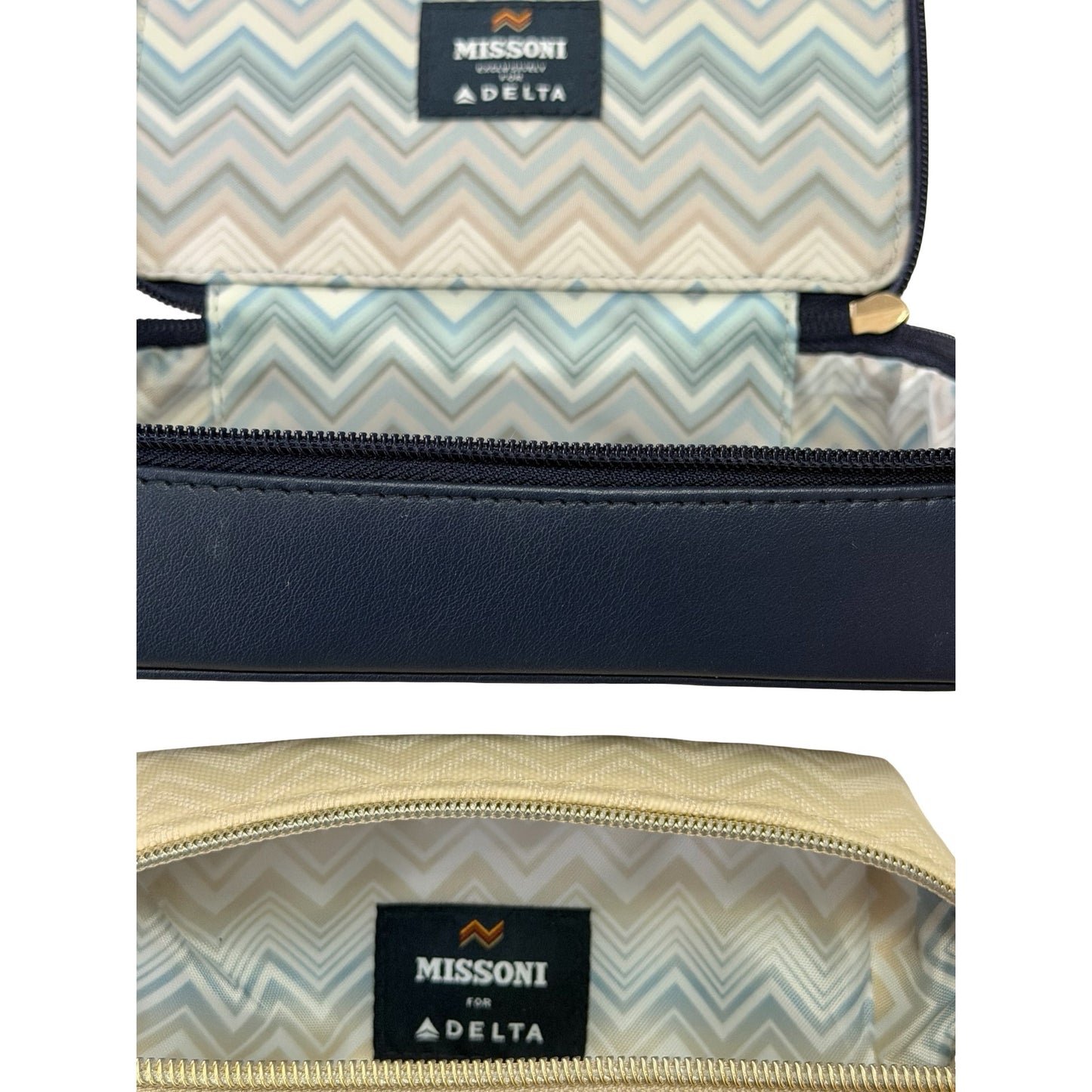 Missoni for Delta Airlines Amenity Travel Cases Set of 2 Navy Cream Chevron