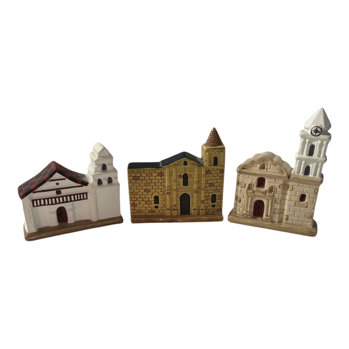 Vintage Colombian Mission Church Miniatures Hand Painted Ceramic Set of 3