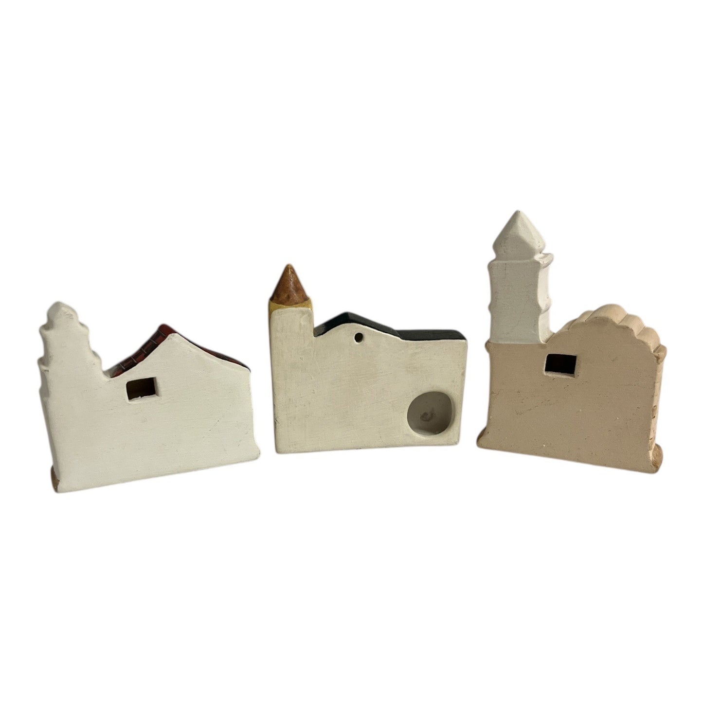 Vintage Colombian Mission Church Miniatures Hand Painted Ceramic Set of 3