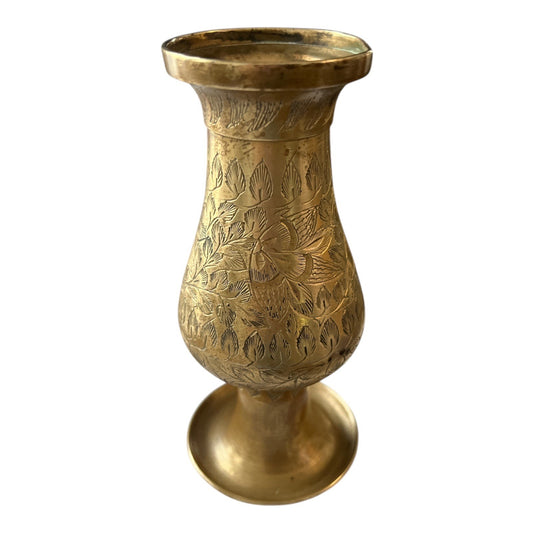 Vintage Etched Brass Candle Holder – Floral Pattern – 5" Tall