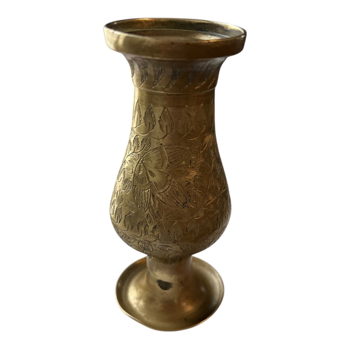 Vintage Etched Brass Candle Holder – Floral Pattern – 5" Tall
