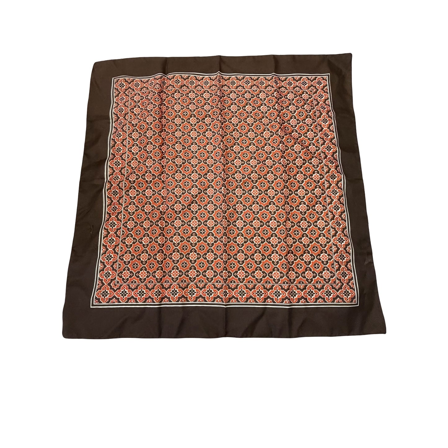 Vintage Italian Geometric Polyester Scarf Brown Rust Cream Square Neck Scarf 22”