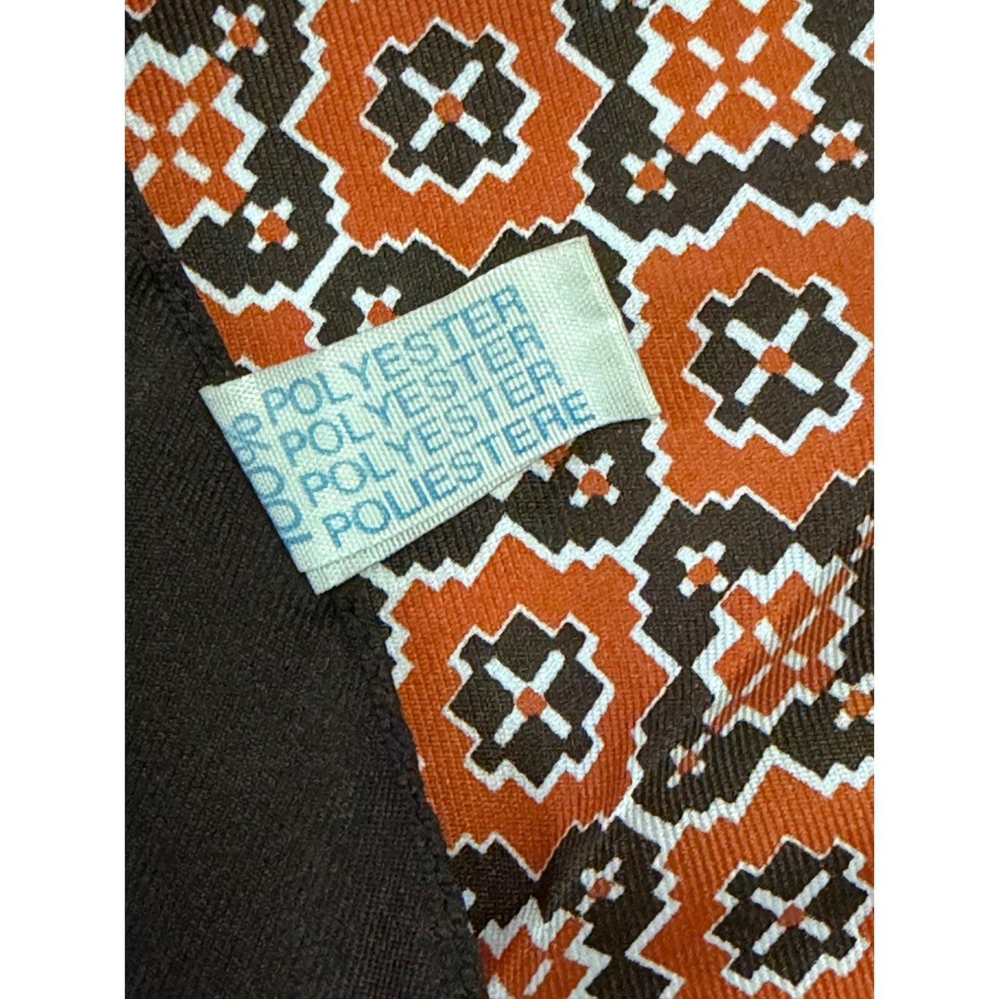 Vintage Italian Geometric Polyester Scarf Brown Rust Cream Square Neck Scarf 22”