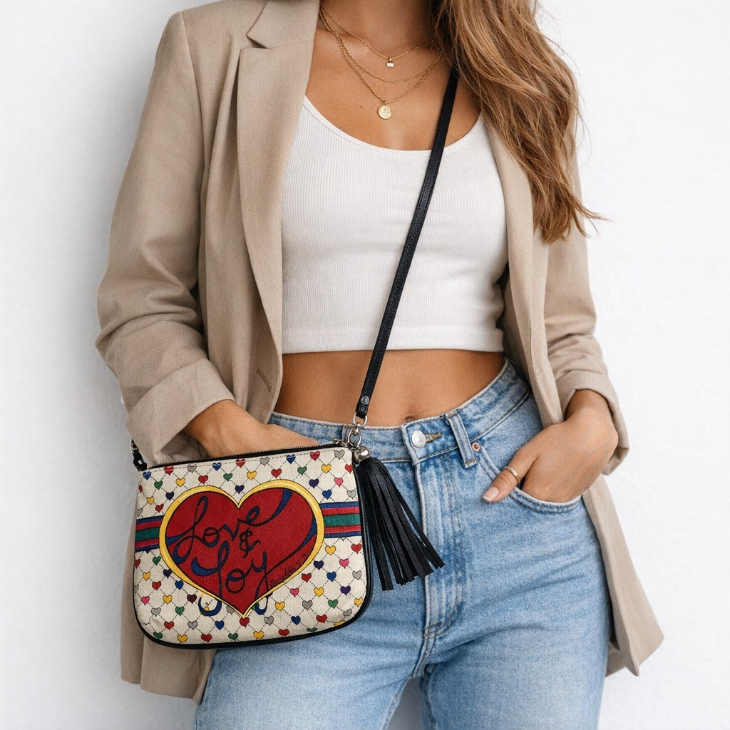 Vintage Brighton Love & Joy Crossbody Bag Hearts Bow Tassel 10 x 8