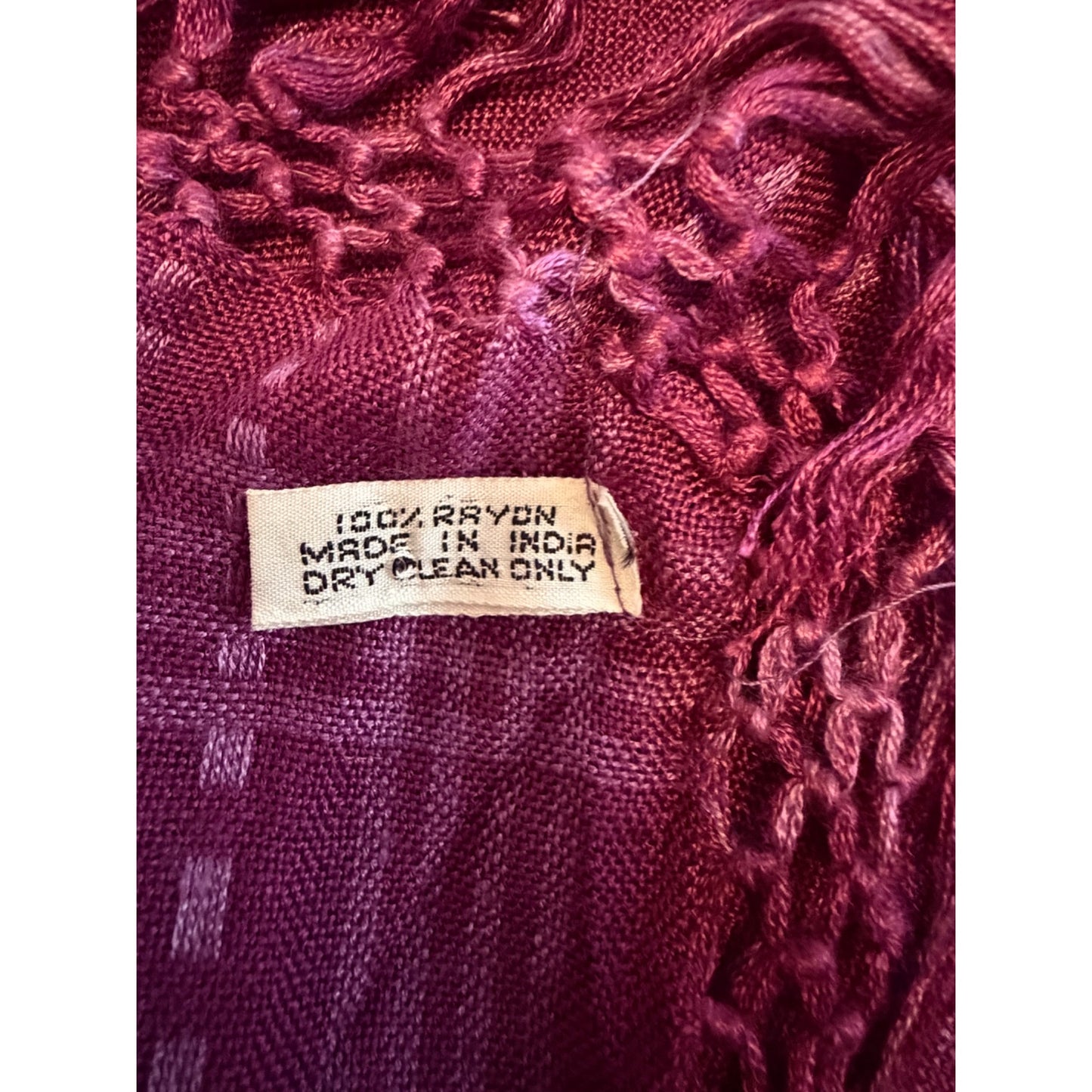 Ben Goodman Vintage Purple Rayon Fringe Shawl Scarf Wrap 32x31 Made in India