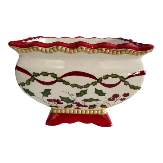 VTG Laura Ashley FTD Christmas Ceramic Planter – Holly & Berry Garland
