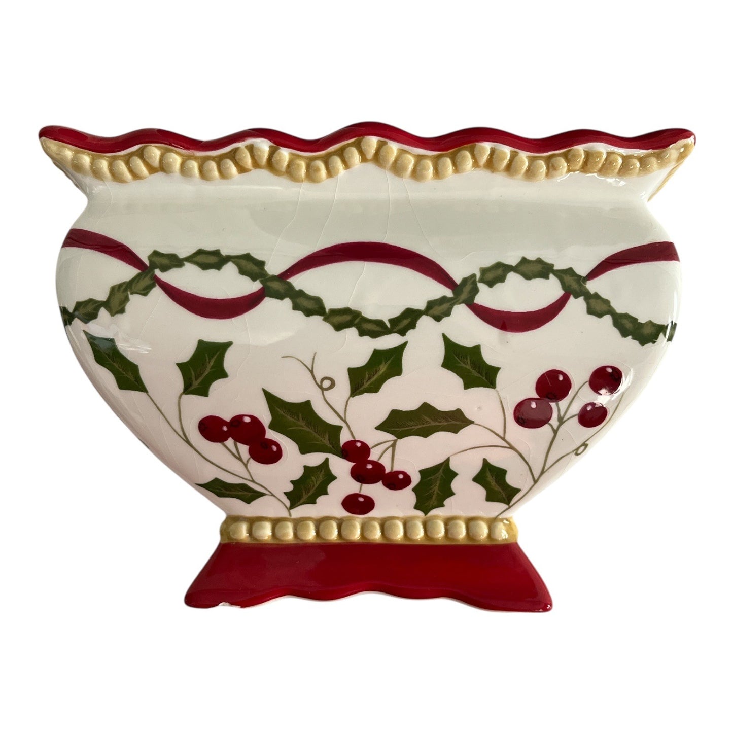 VTG Laura Ashley FTD Christmas Ceramic Planter – Holly & Berry Garland