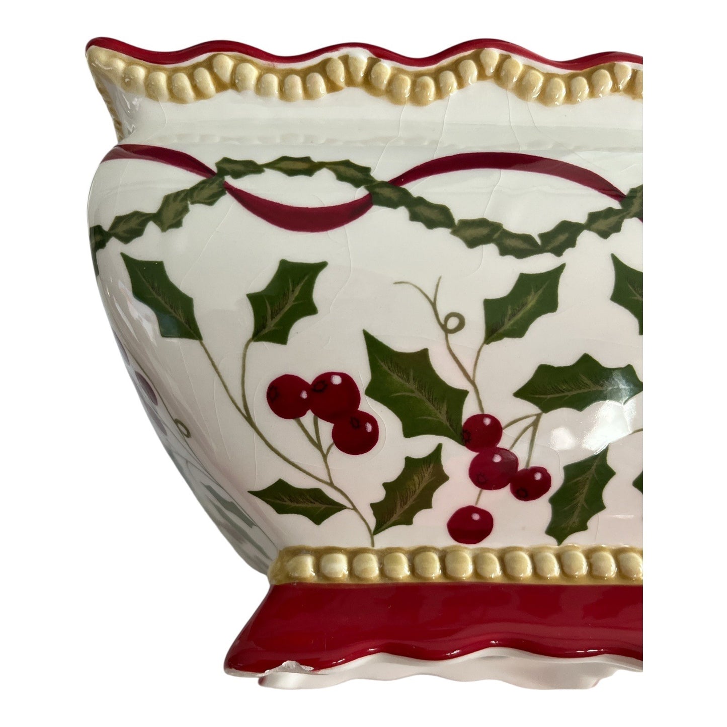 VTG Laura Ashley FTD Christmas Ceramic Planter – Holly & Berry Garland