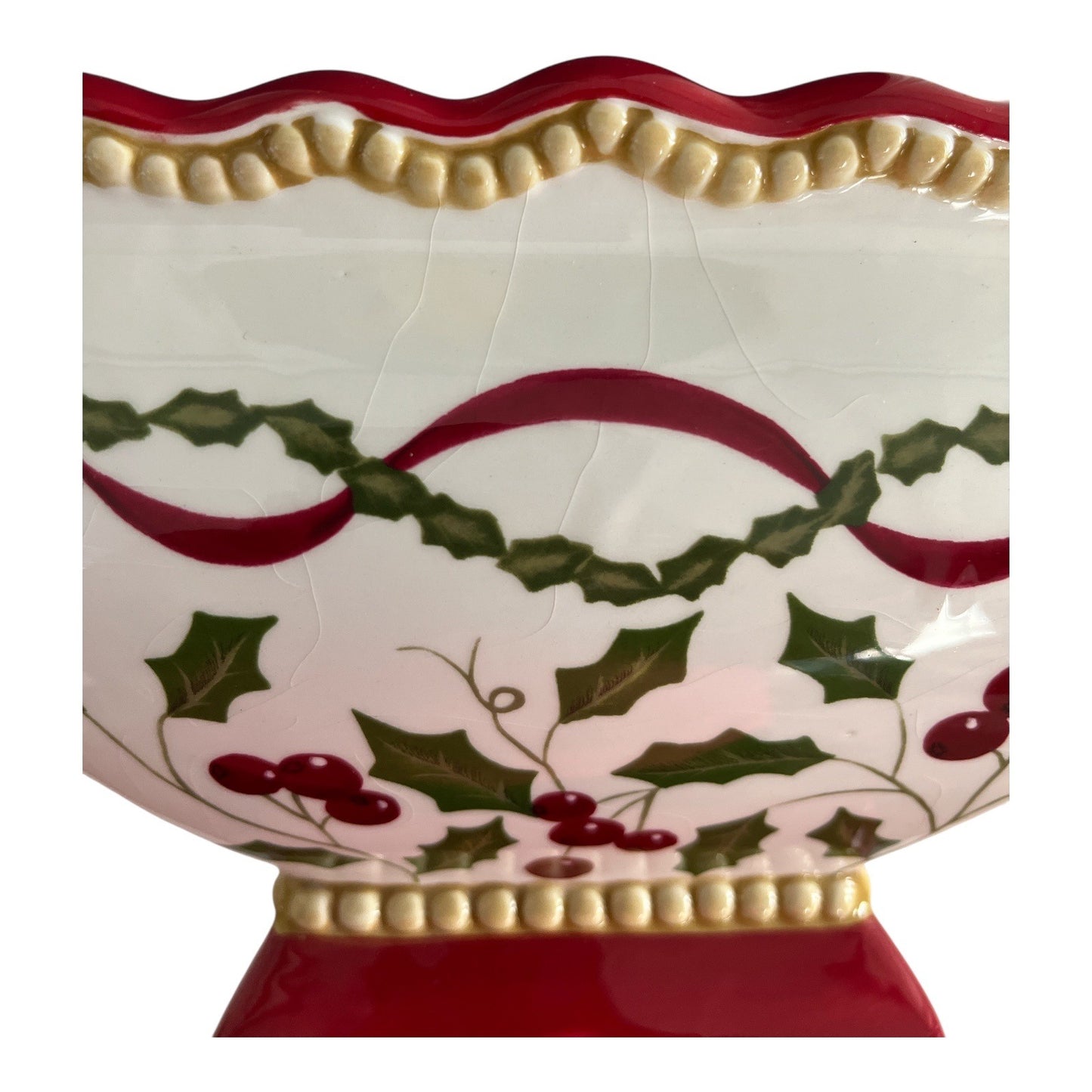 VTG Laura Ashley FTD Christmas Ceramic Planter – Holly & Berry Garland