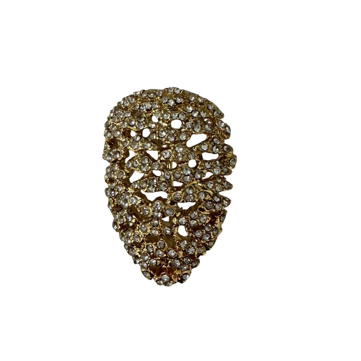 Vintage Gold Tone Rhinestone Leaf Brooch Openwork Pave Crystal Statement Pin