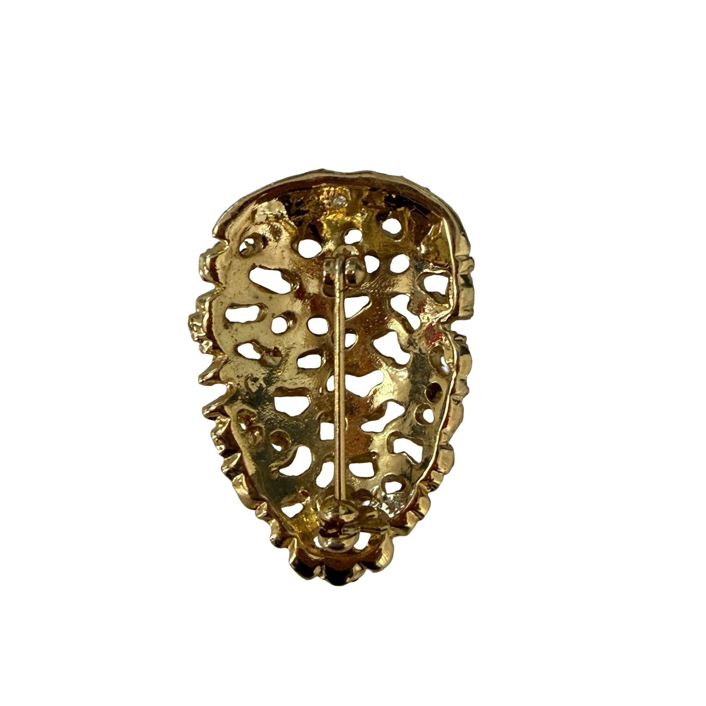 Vintage Gold Tone Rhinestone Leaf Brooch Openwork Pave Crystal Statement Pin