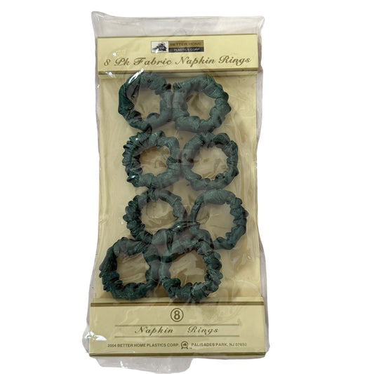 Vintage 2004 Better Home Plastics Fabric Damask Napkin Rings Set of 8 NOS Sage Green