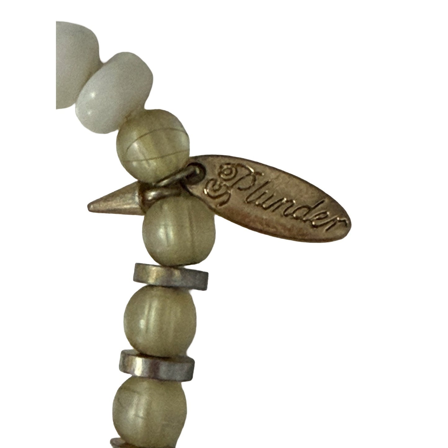 Plunder Designs Boho Mixed Bead Stretch Bracelet Pink Cream Olive Gold Tone