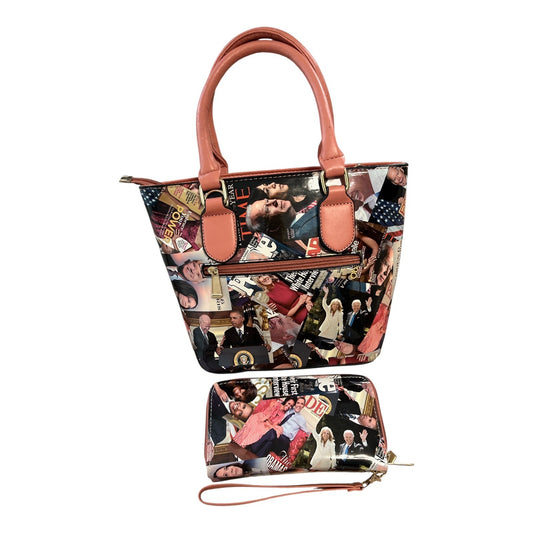 Political Magazine Collage Handbag &amp; Wallet Set – Joe Biden, Barack &amp; Michelle Obama, Kamala Harris