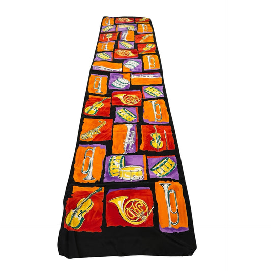 Talbots Musical Instruments Silk Oblong Scarf 58x13 Violin Trumpet Drum Horn