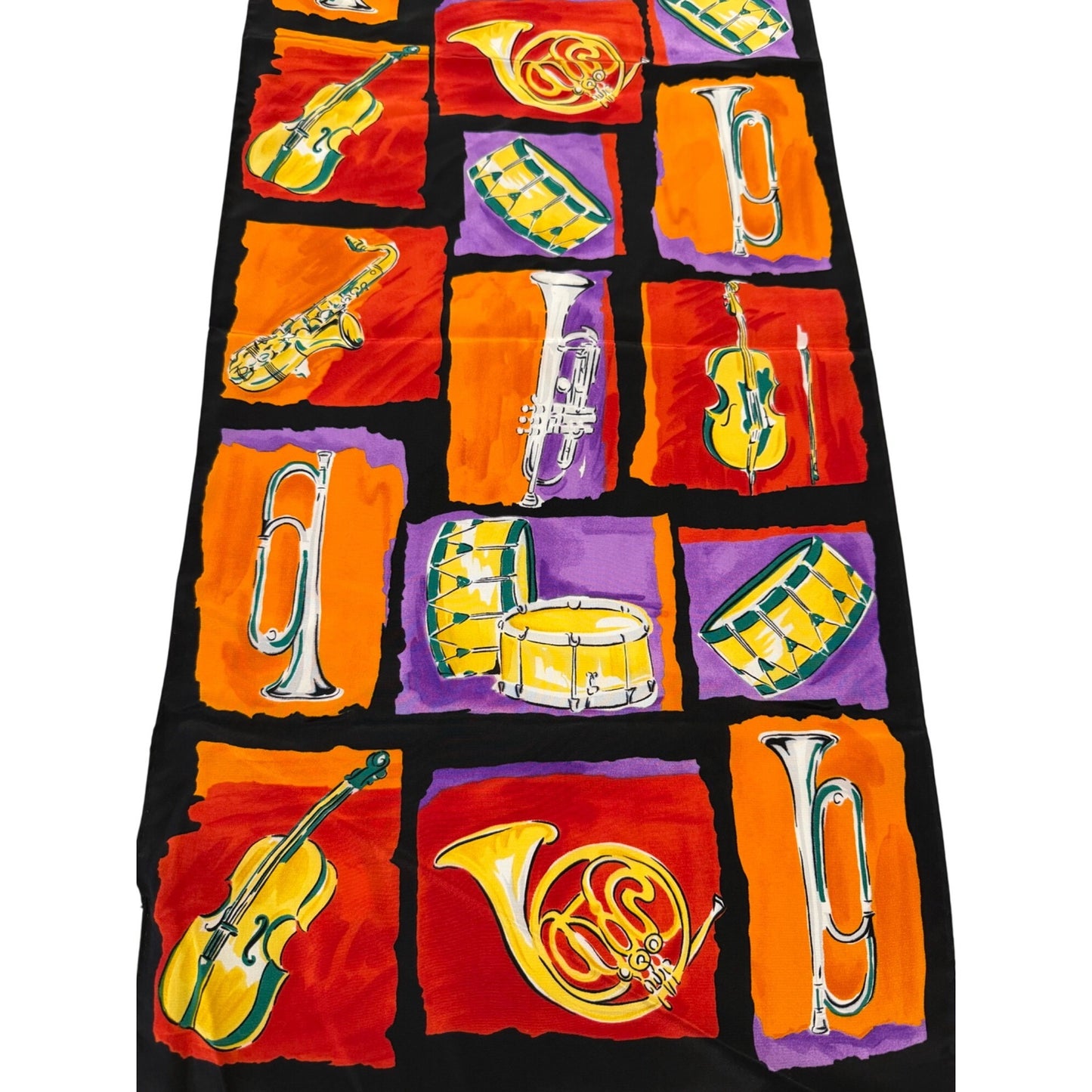 Talbots Musical Instruments Silk Oblong Scarf 58x13 Violin Trumpet Drum Horn