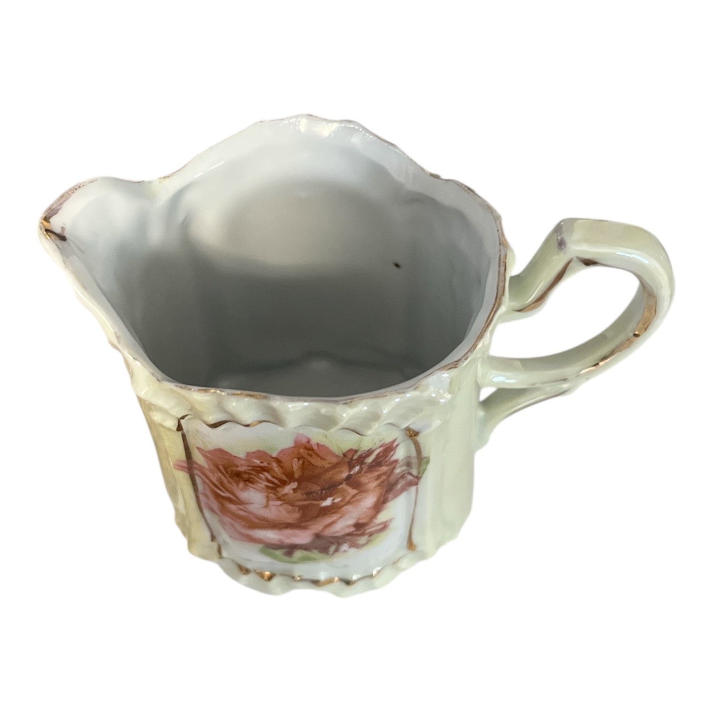 Vintage Porcelain Creamer Pitcher Rose Floral Gold Trim Cottage Style Cream Jug