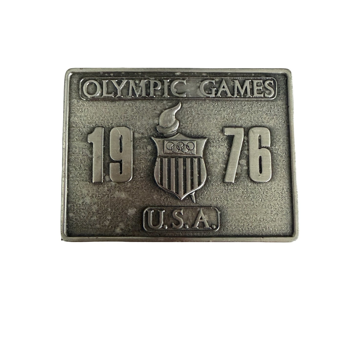 1976 Olympic Games USA Belt Buckle Bergamot Brass Works Pewter Tone Vintage