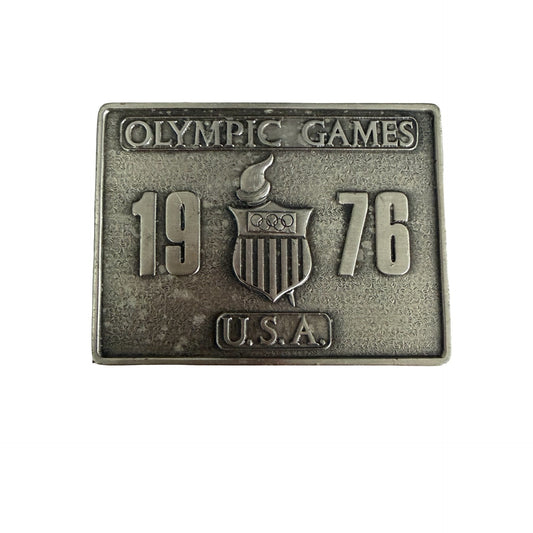 1976 Olympic Games USA Belt Buckle Bergamot Brass Works Pewter Tone Vintage