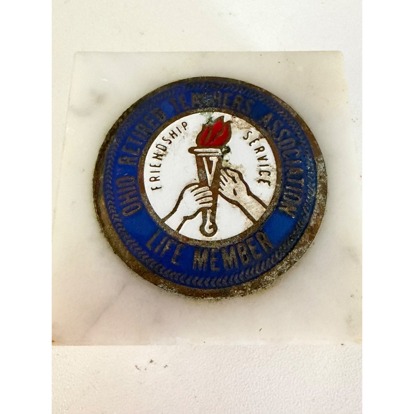 Vintage Ohio Retired Teachers Association Life Member Marble Paperweight ORTA Made in Italy 2"