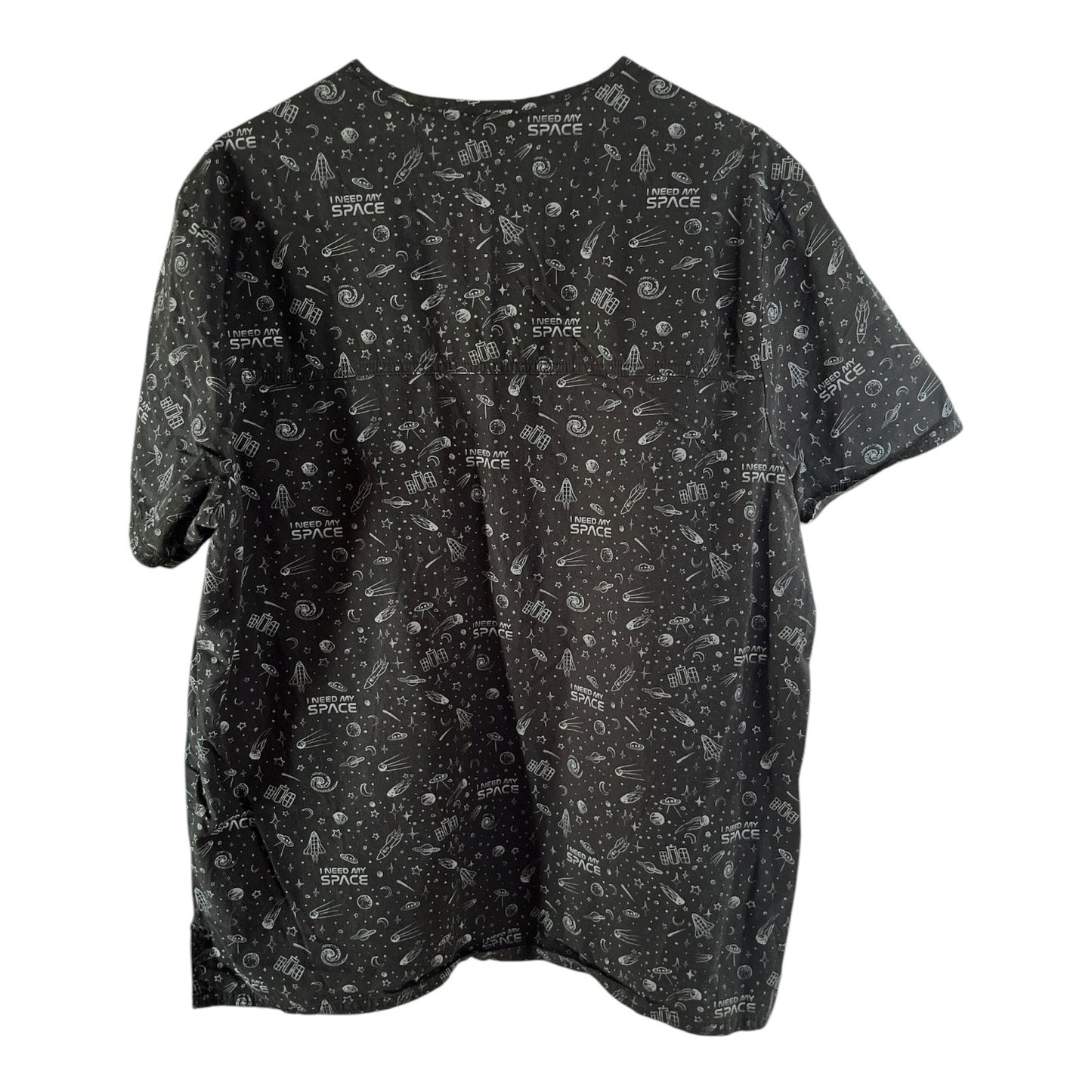 Cherokee Medical Uniforms Women’s Scrub Top Size L – “I Need My Space” Black Galaxy Print