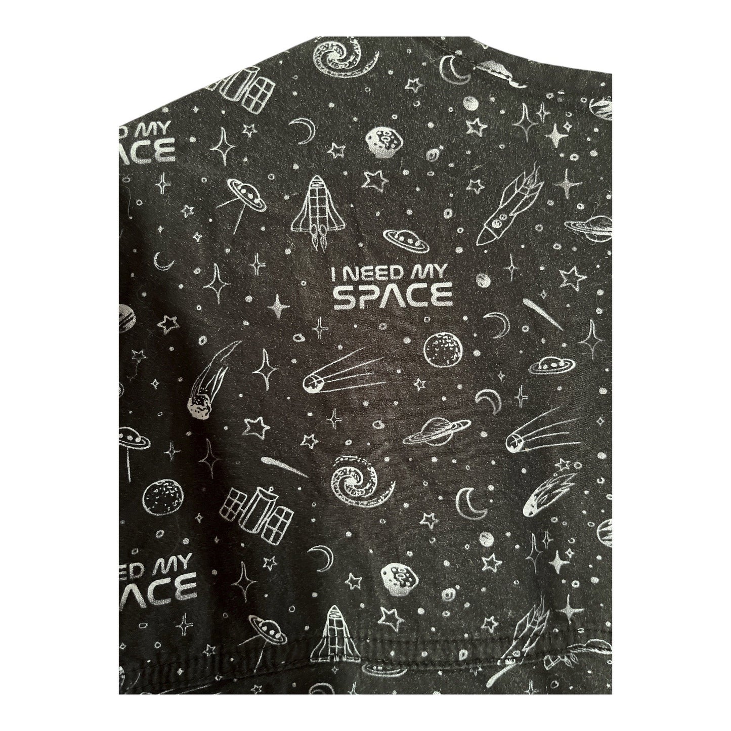 Cherokee Medical Uniforms Women’s Scrub Top Size L – “I Need My Space” Black Galaxy Print