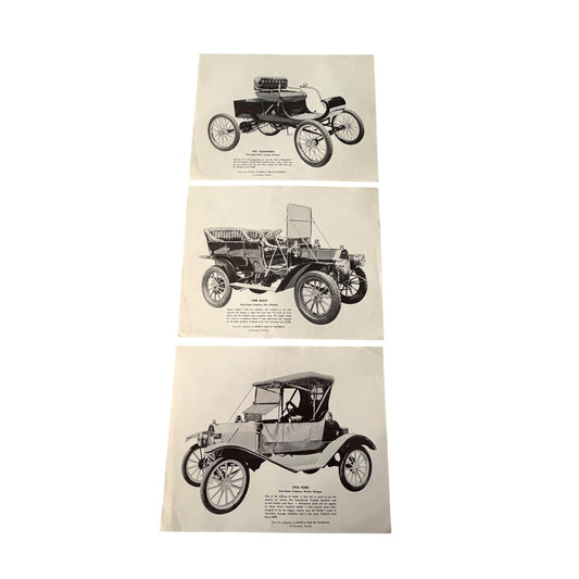 1901 Oldsmobile 1908 Buick 1910 Ford Antique Car Print Set of 3 Vintage Auto Collectibles